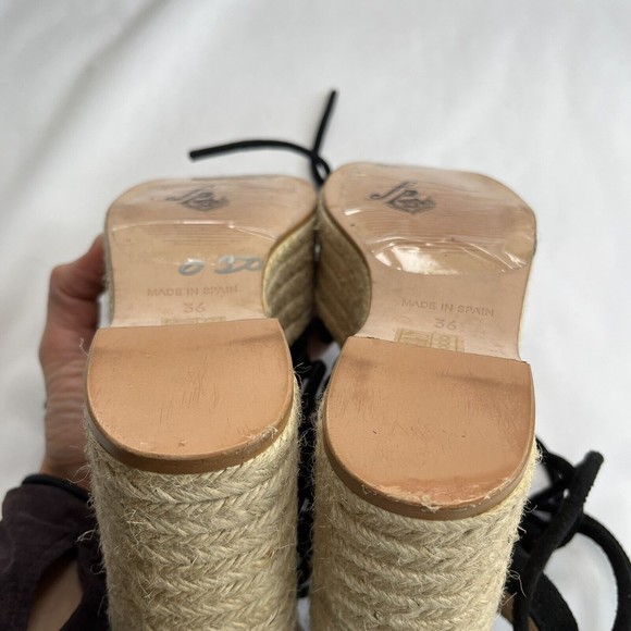 Free People Sandal Platform Wedge Espadrille 6 / 36 Black Suede Strappy Wrap Up - Picture 12 of 15
